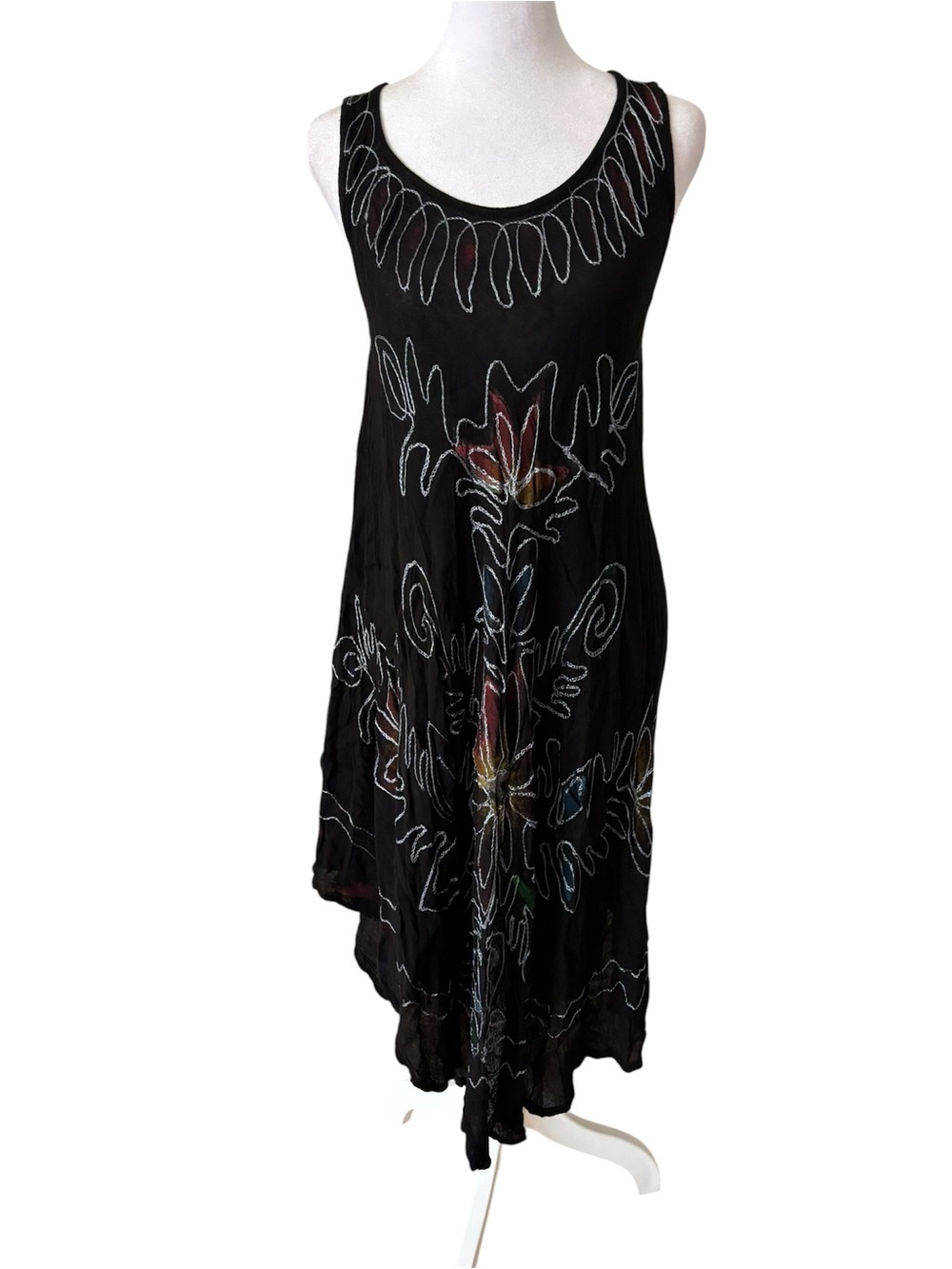 Bellasia Black Floral Embroidered Rayon Dress- bought in Spain